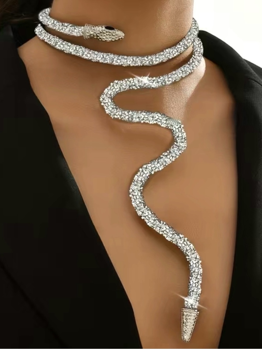 Sparkling Snake Necklace Bendable Silver Bling Statement Open Choker NEW S1